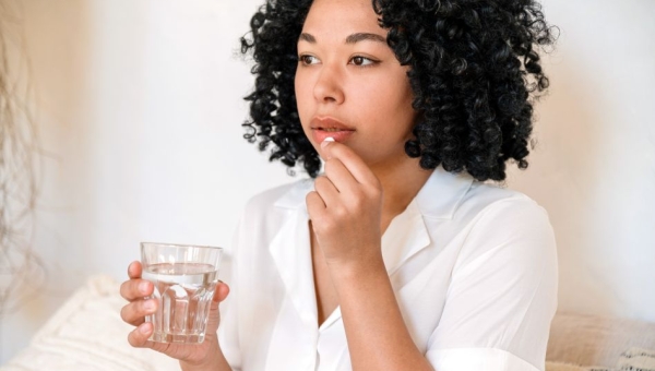 woman preparing to take medication