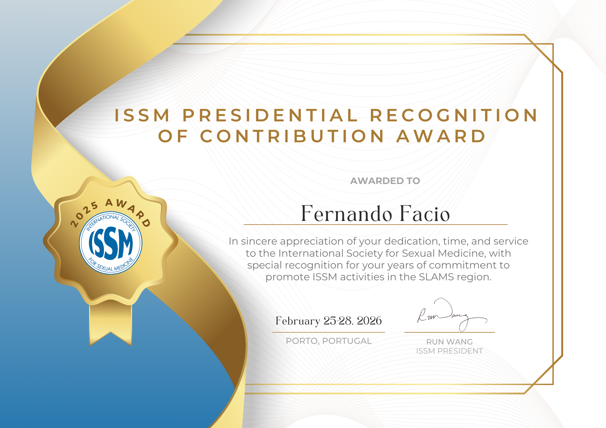 ISSM Presidential Recognition of Contribution Award