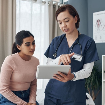 woman speaking with doctor about options